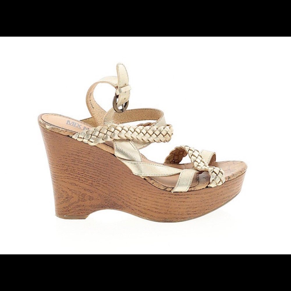 Mix Nos 6 soft gold kensi braided strap wedge sand